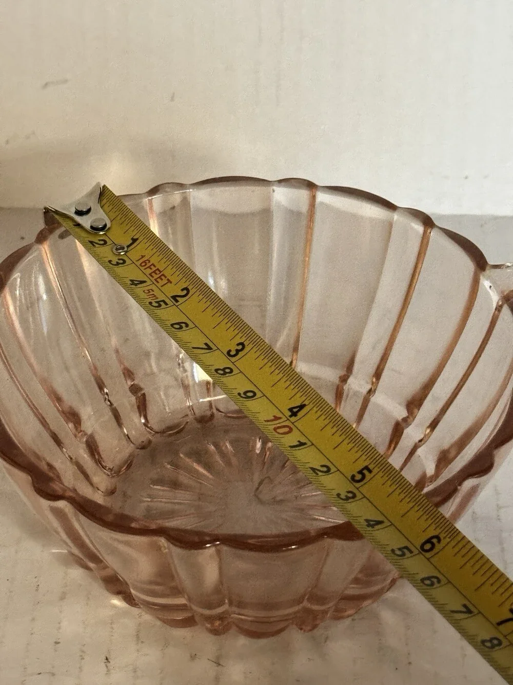 Vintage Pink Depression Glass 2 Handle Bowl Ribbed Scalloped Candy Serving Dish